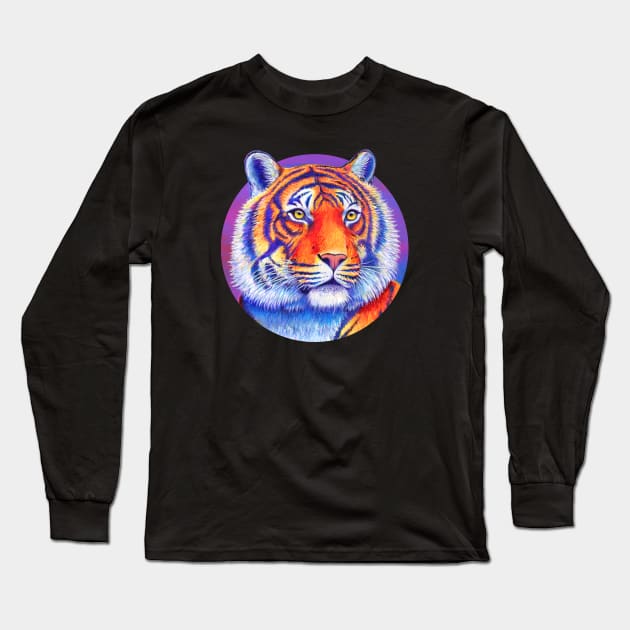 Fiery Beauty - Colorful Bengal Tiger Long Sleeve T-Shirt by rebeccawangart